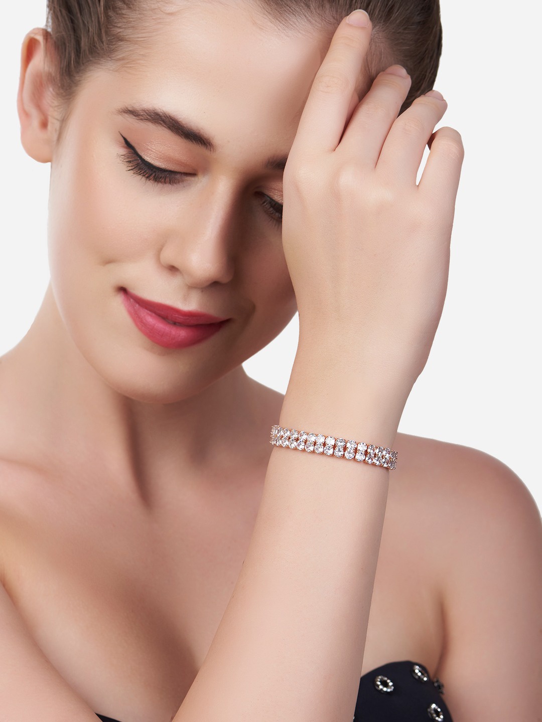 

AMI Women Brass Cubic Zirconia Rose Gold-Plated Wraparound Bracelet