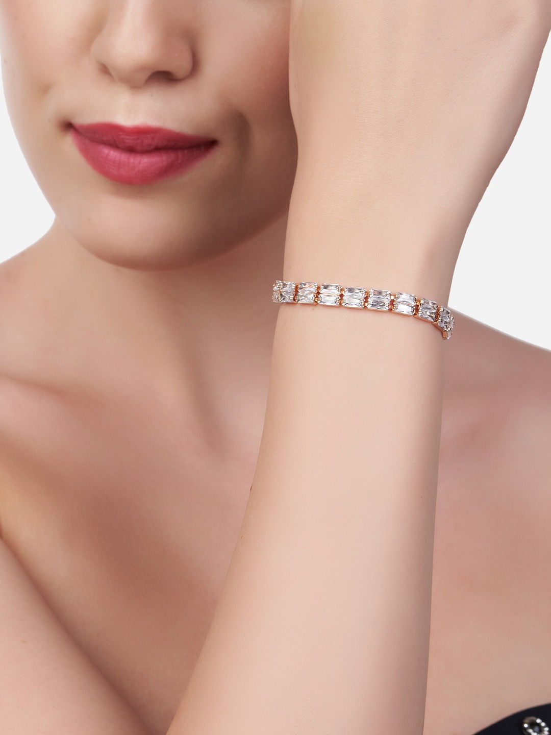 

AMI Women White Brass Cubic Zirconia Rose Gold-Plated Wraparound Bracelet