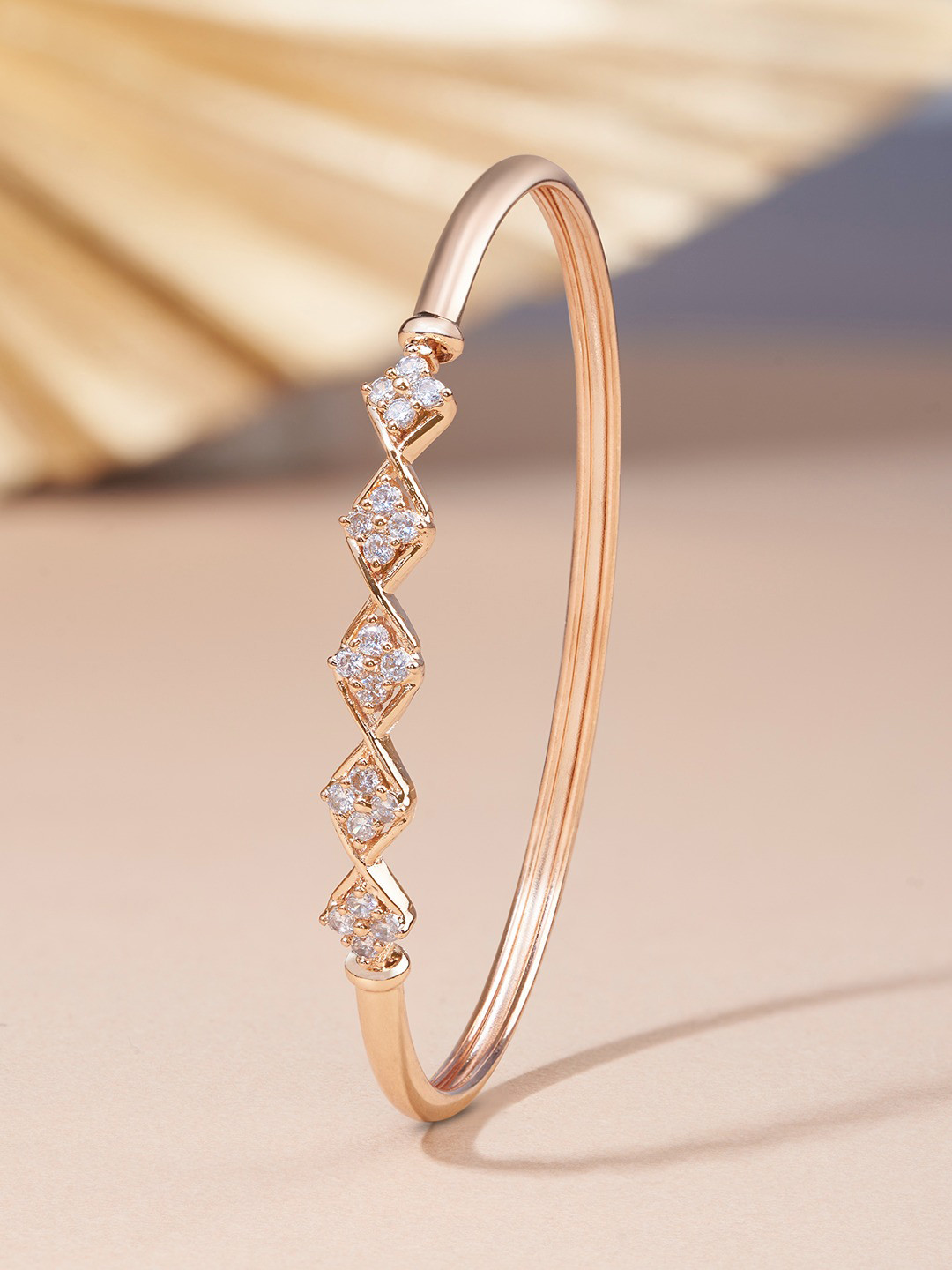 

AMI Women White Brass Cubic Zirconia Rose Gold-Plated Kada Bracelet