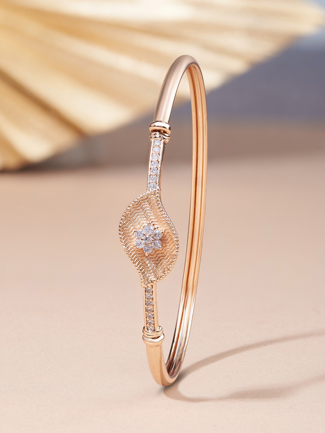 

AMI Women Rose Gold & White Brass Cubic Zirconia Rose Gold-Plated Kada Bracelet