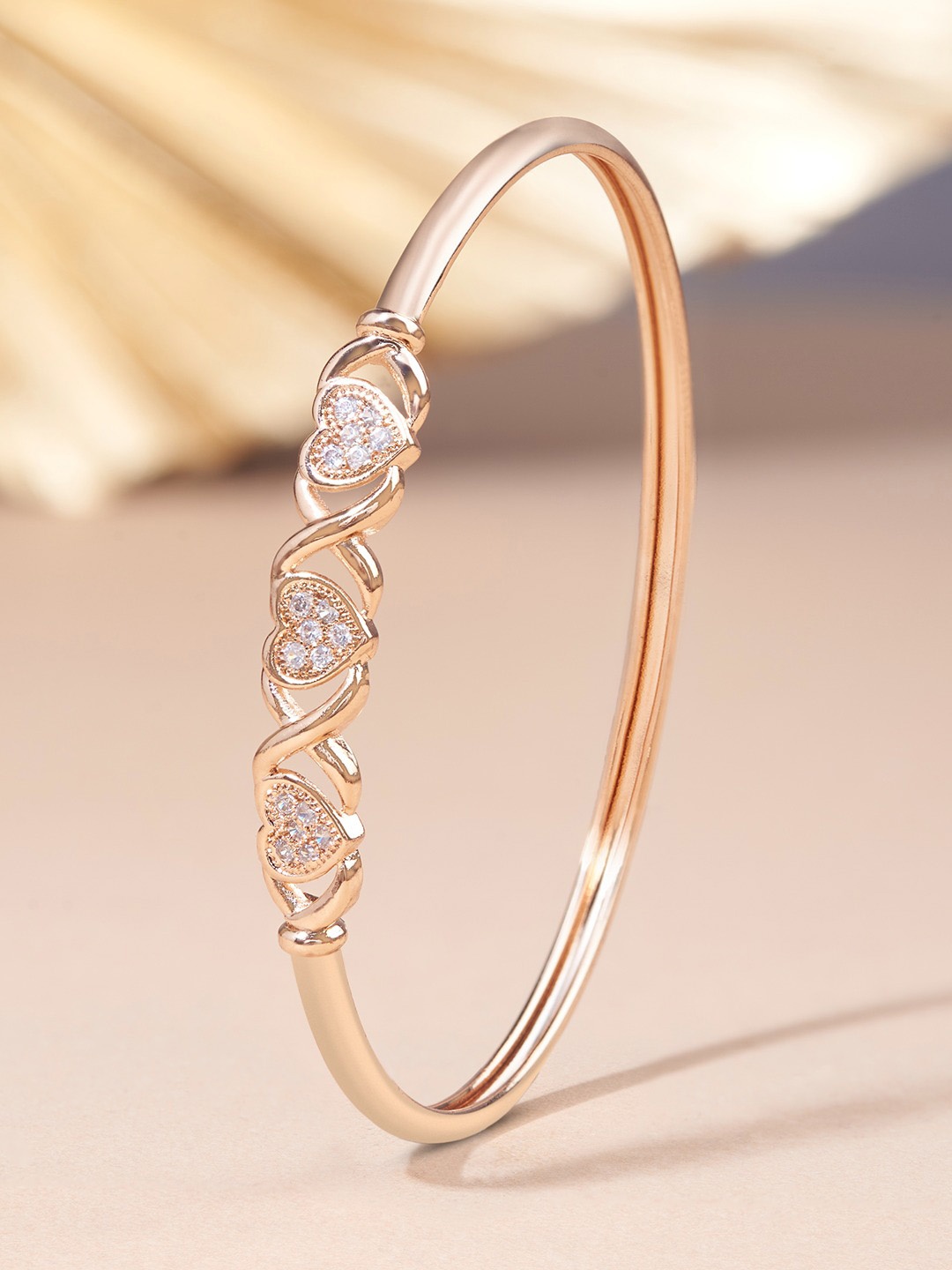 

AMI Women White Brass Cubic Zirconia Rose Gold-Plated Kada Bracelet