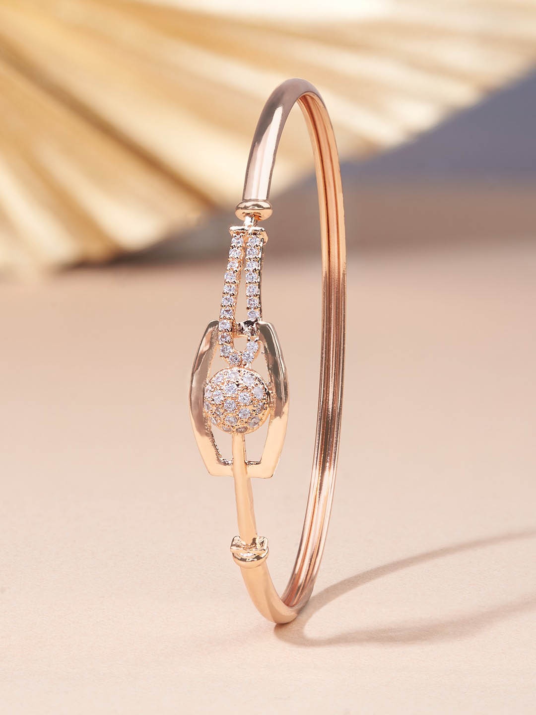 

AMI Women Rose Gold Brass Cubic Zirconia Rose Gold-Plated Kada Bracelet
