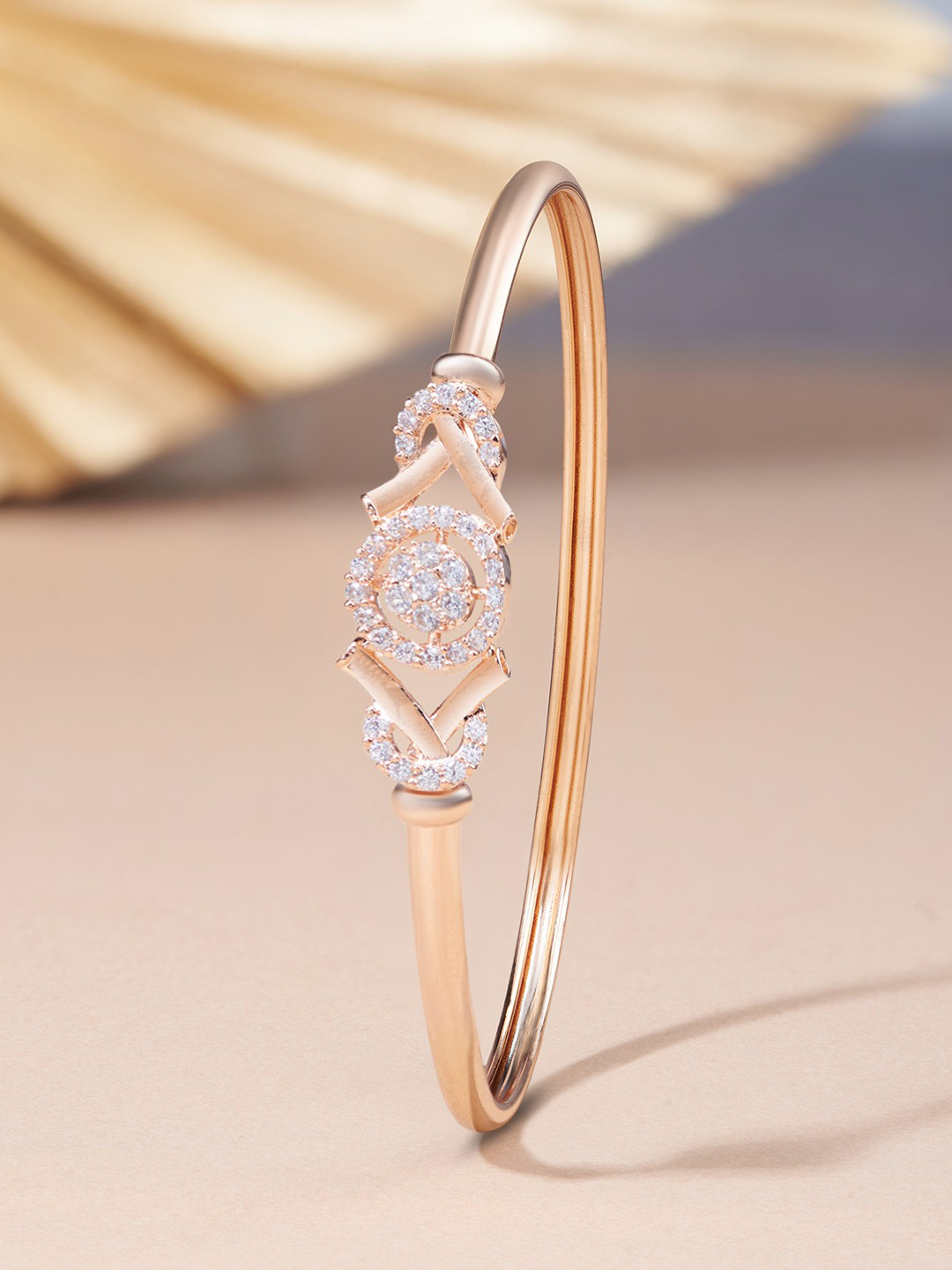 

AMI Women Rose Gold & White Brass Cubic Zirconia Rose Gold-Plated Kada Bracelet