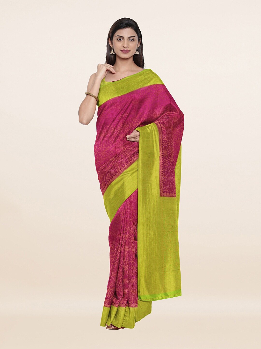 

Pothys Violet & Green Floral Zari Art Silk Saree