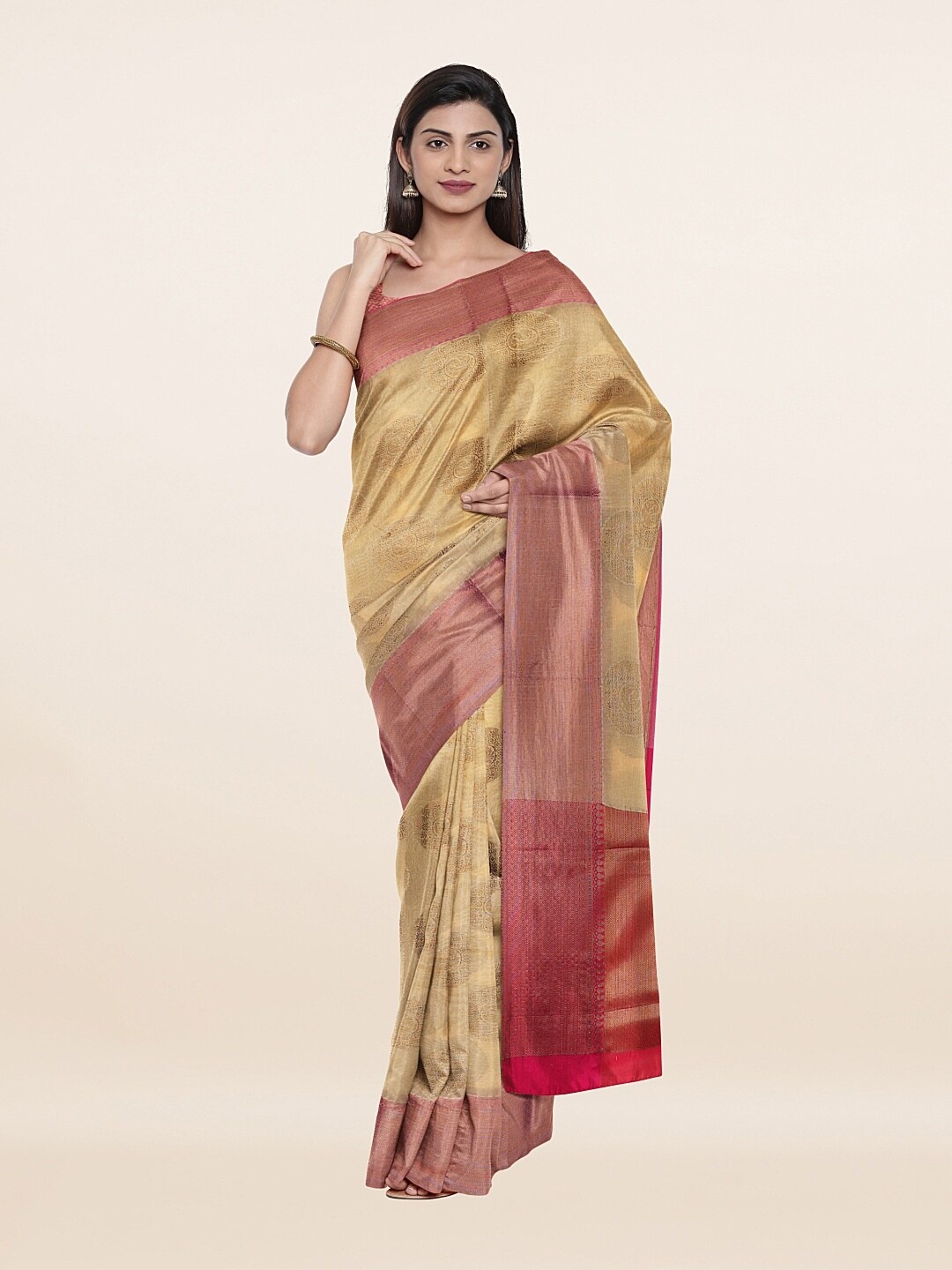 

Pothys Yellow & Red Ethnic Motifs Zari Saree