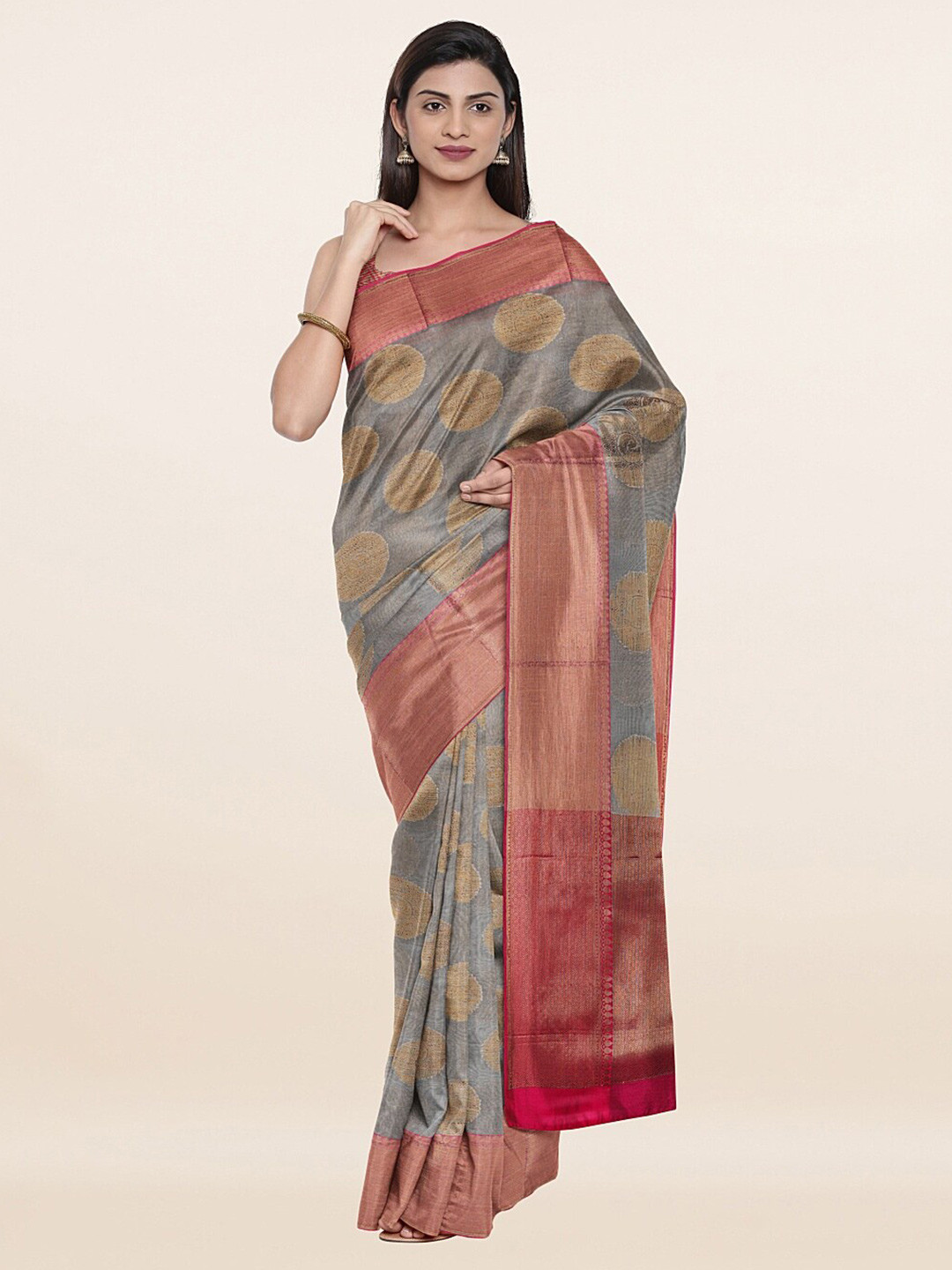 

Pothys Grey & Gold-Toned Woven Design Saree