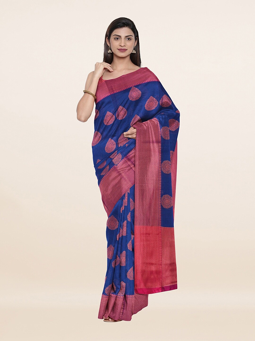 

Pothys Blue & Magenta Ethnic Motifs Woven Design Saree