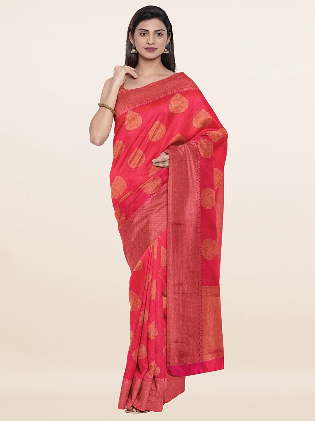 

Pothys Pink & Gold-Toned Woven Design Saree