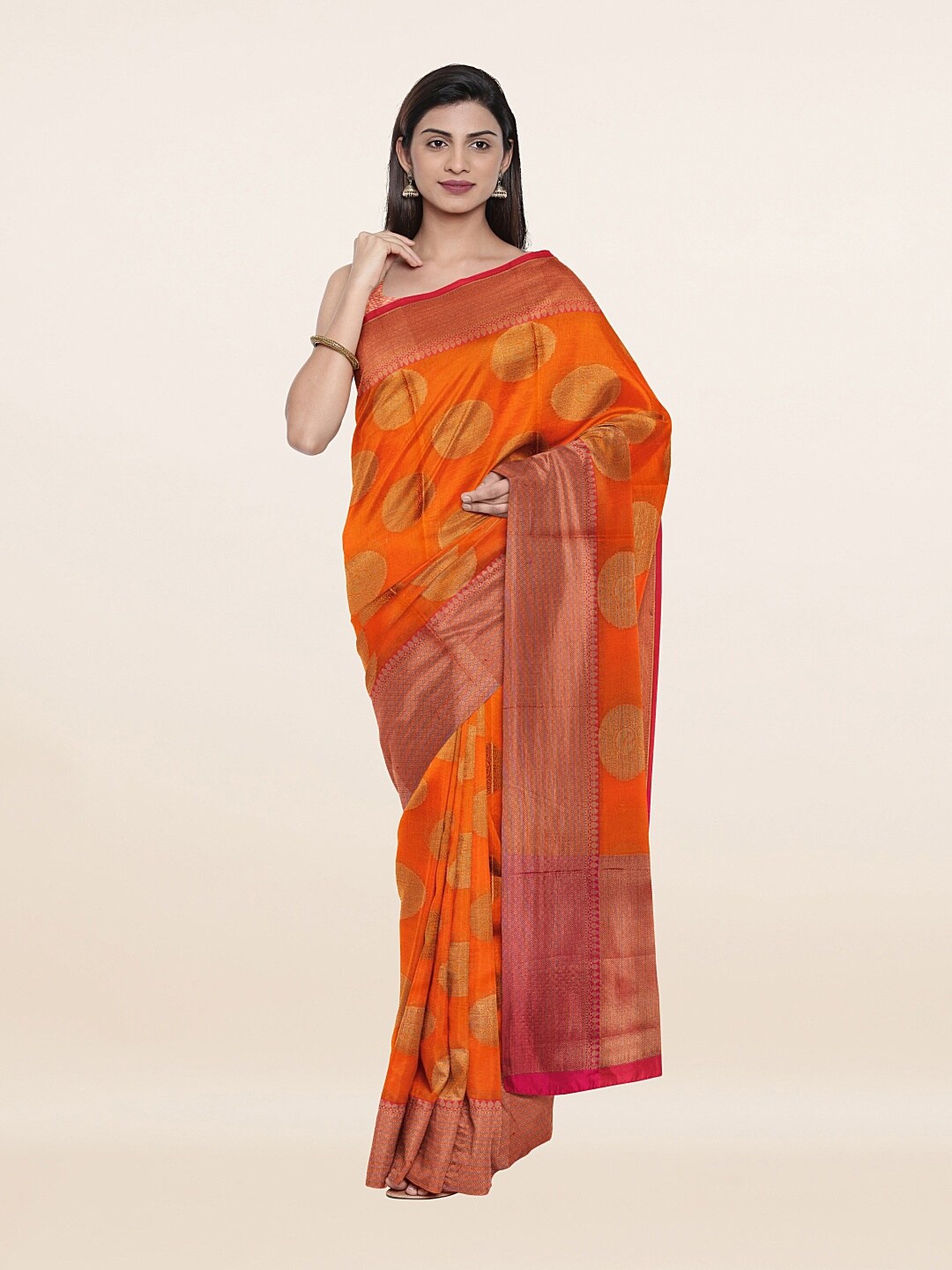 

Pothys Orange & Pink Woven Design Zari Saree