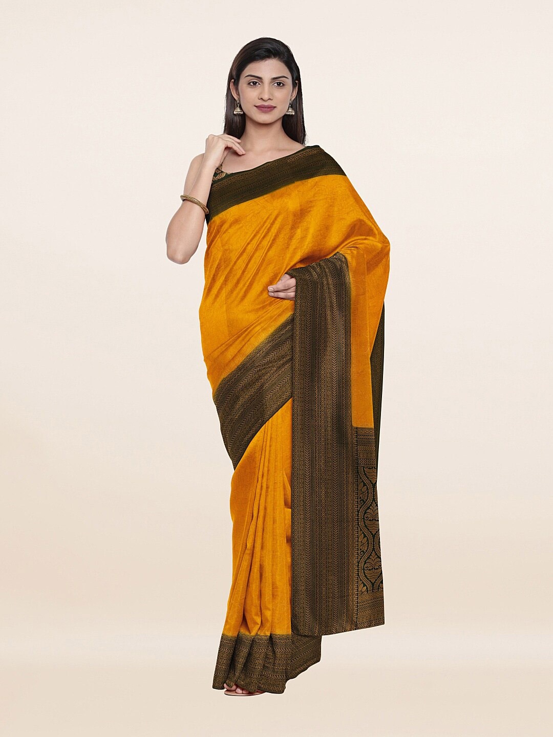 

Pothys Yellow & Green Woven Design Zari Art Silk Saree