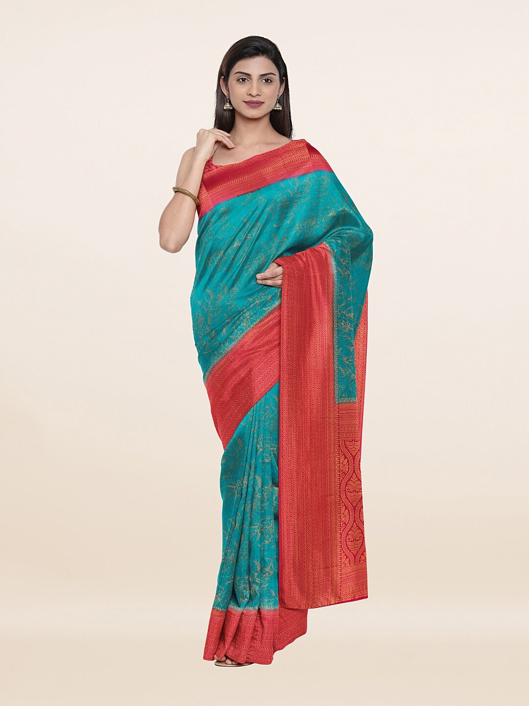 

Pothys Sea Green & Pink Woven Design Art Silk Saree