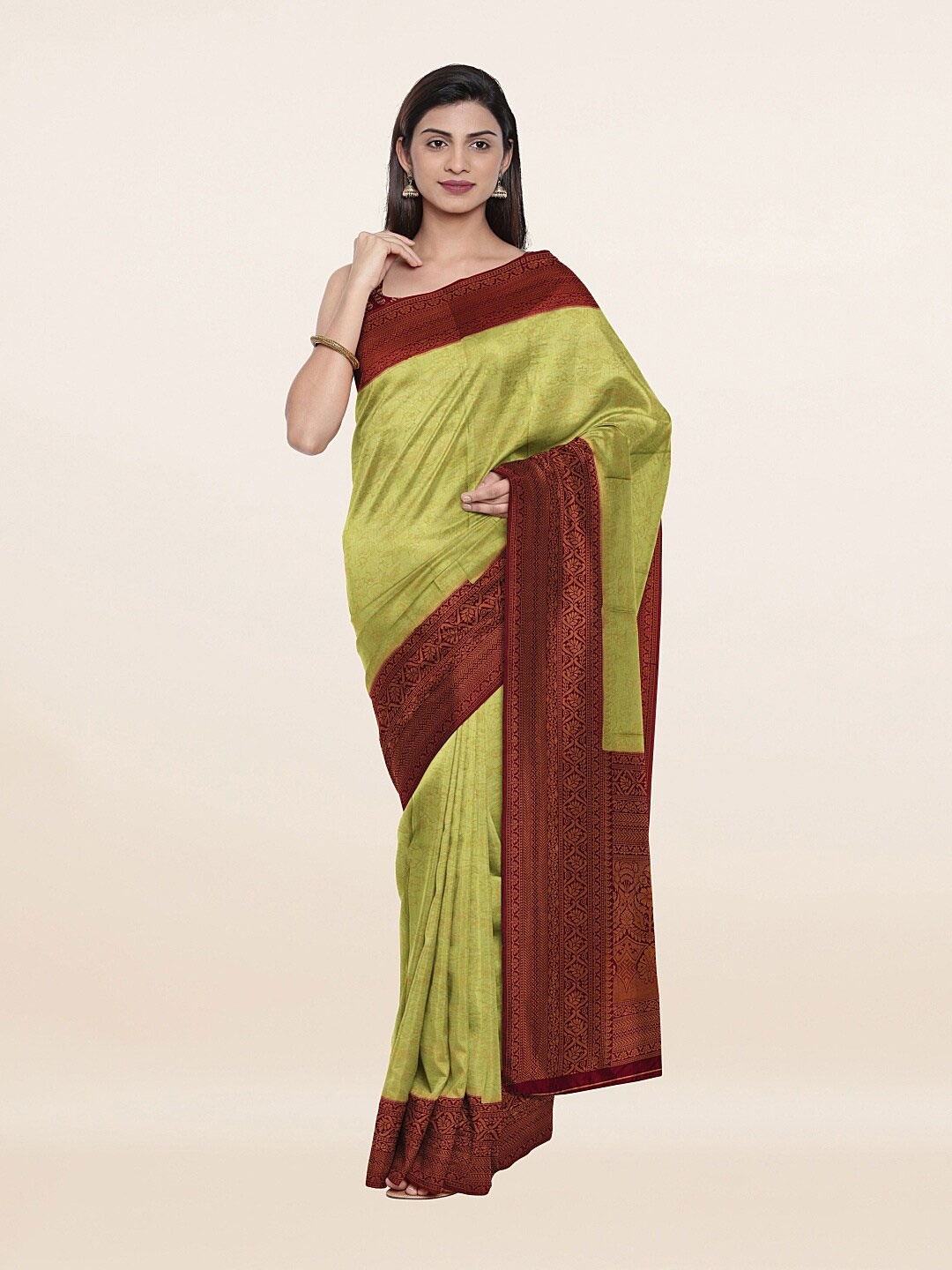 

Pothys Green & Coffee Brown Woven Design Zari Art Silk Saree