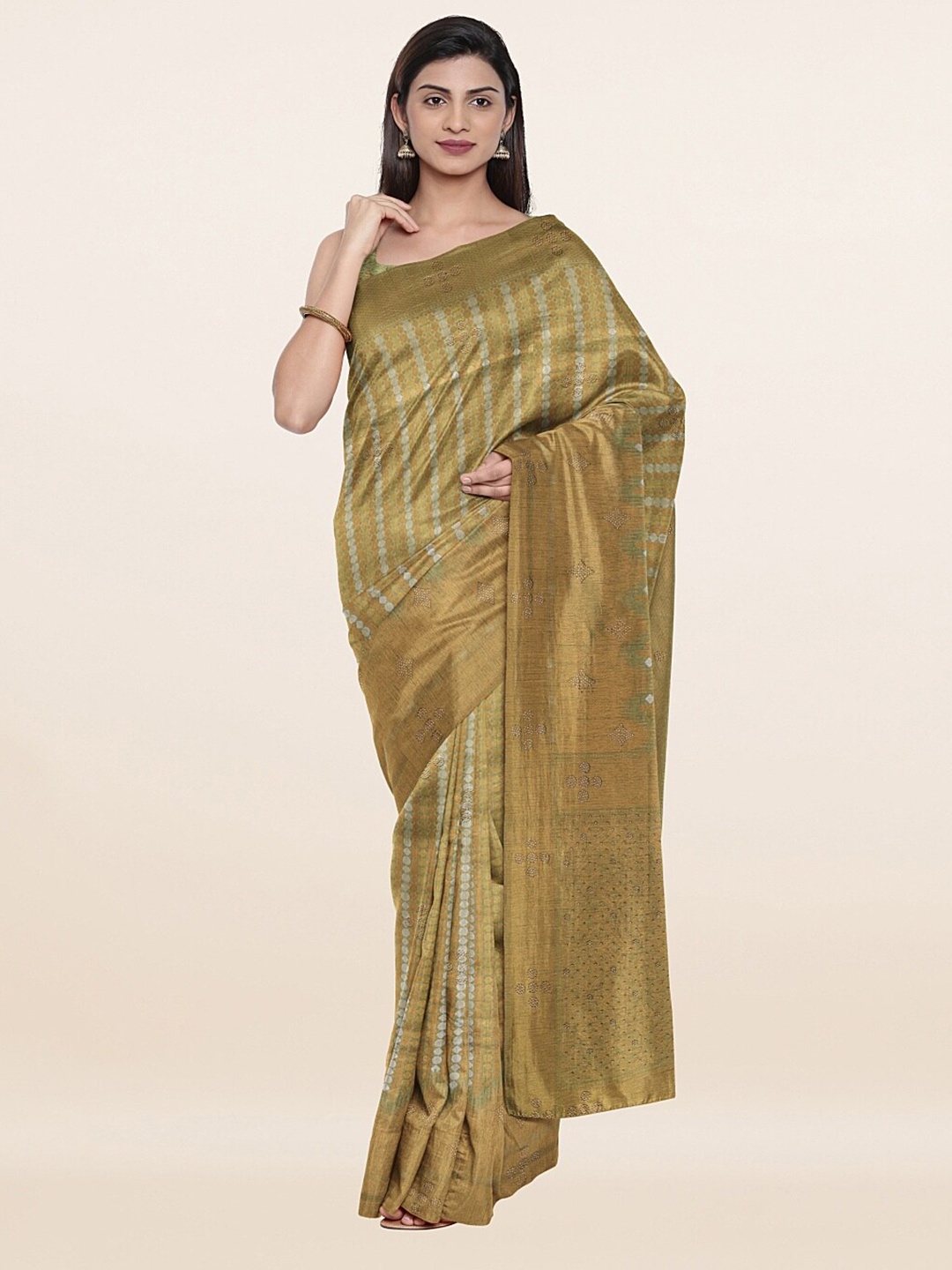 

Pothys Green & Gold-Toned Woven Design Tissue Saree