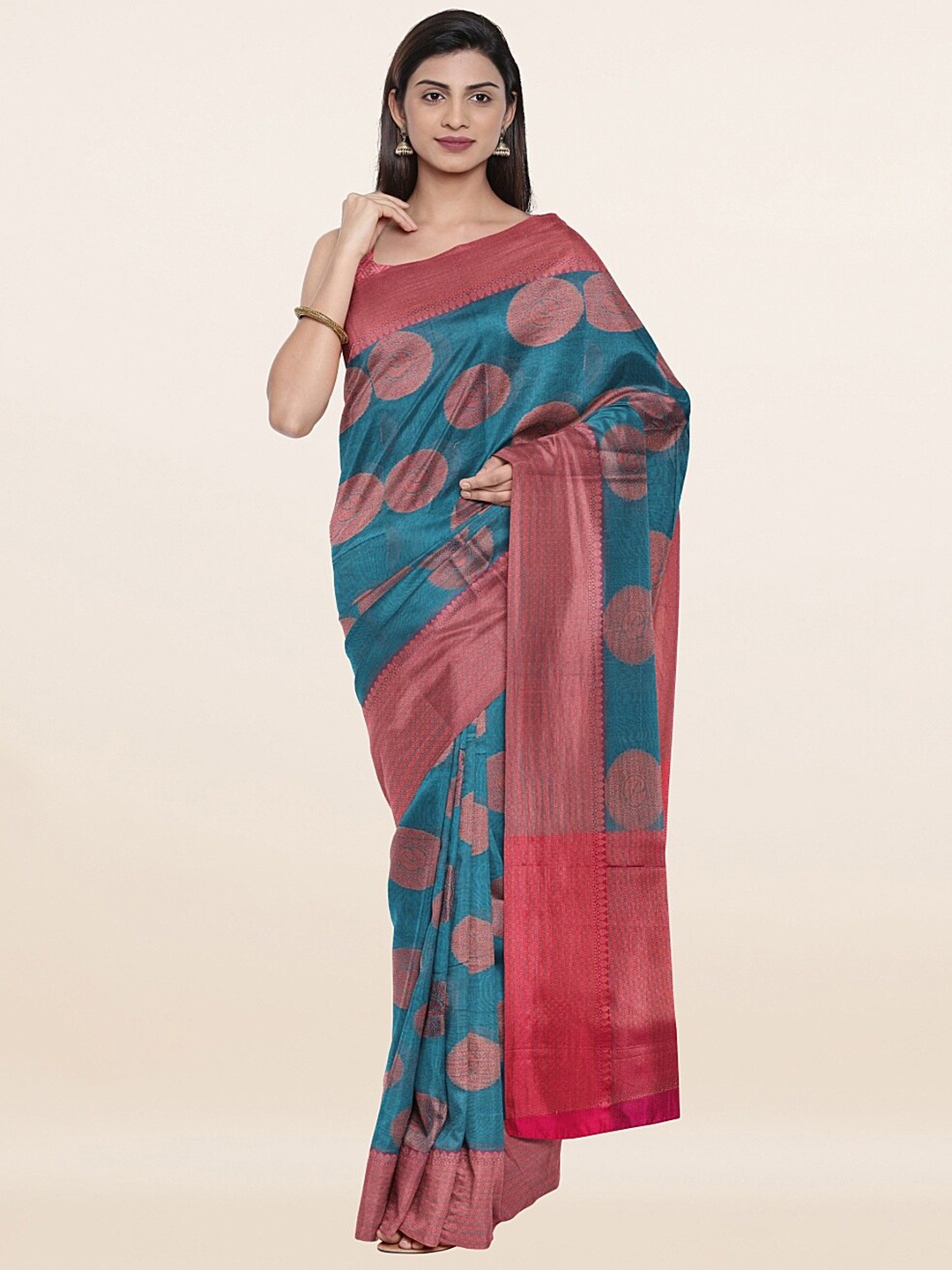 

Pothys Blue & Red Woven Design Zari Saree