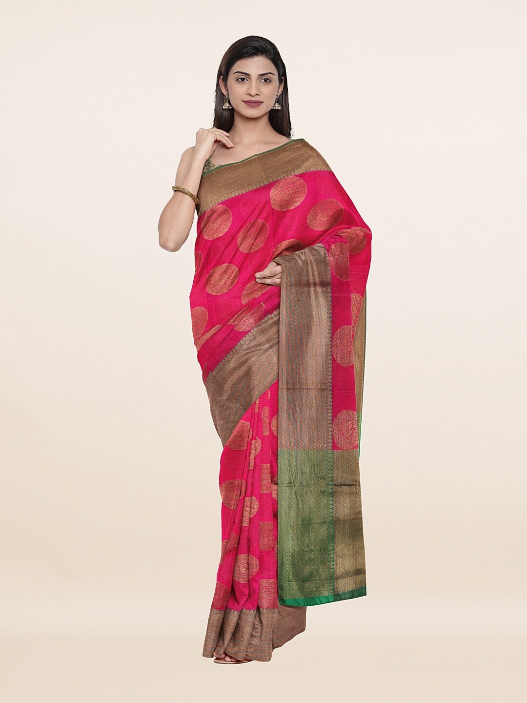 

Pothys Pink & Gold-Toned Woven Design Zari Saree