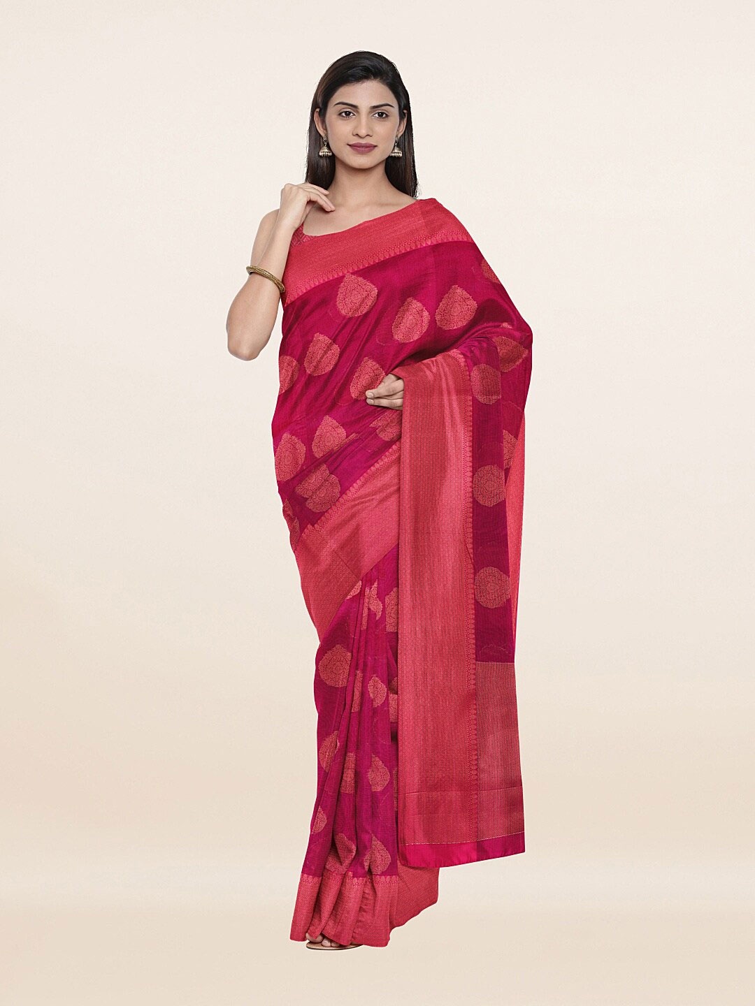 

Pothys Pink & Gold-Toned Woven Design Saree