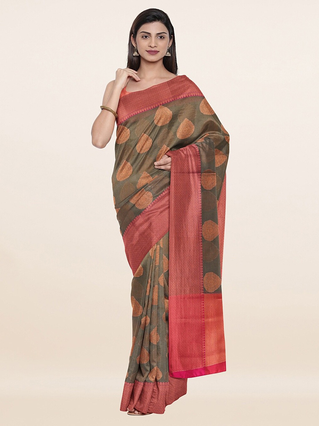 

Pothys Green & Red Woven Design Zari Saree