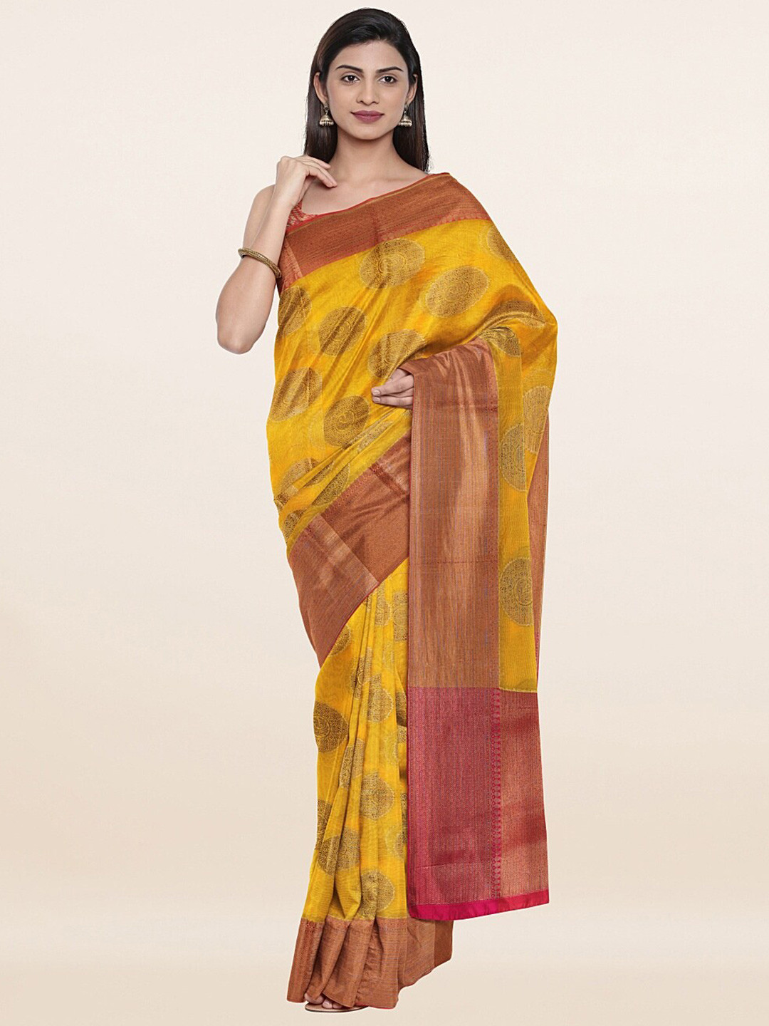 

Pothys Yellow & Red Woven Design Fancy Cotton Saree