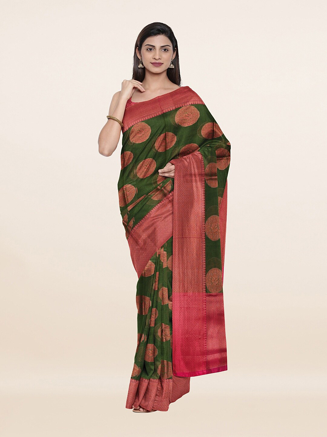 

Pothys Green & Gold-Toned Woven Design Saree