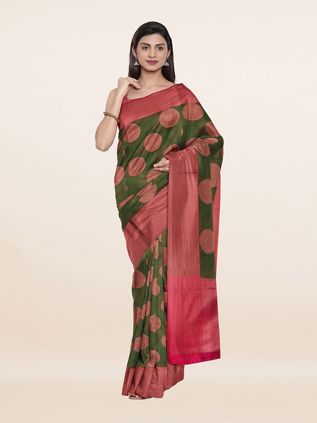 

Pothys Green & Red Woven Design Saree