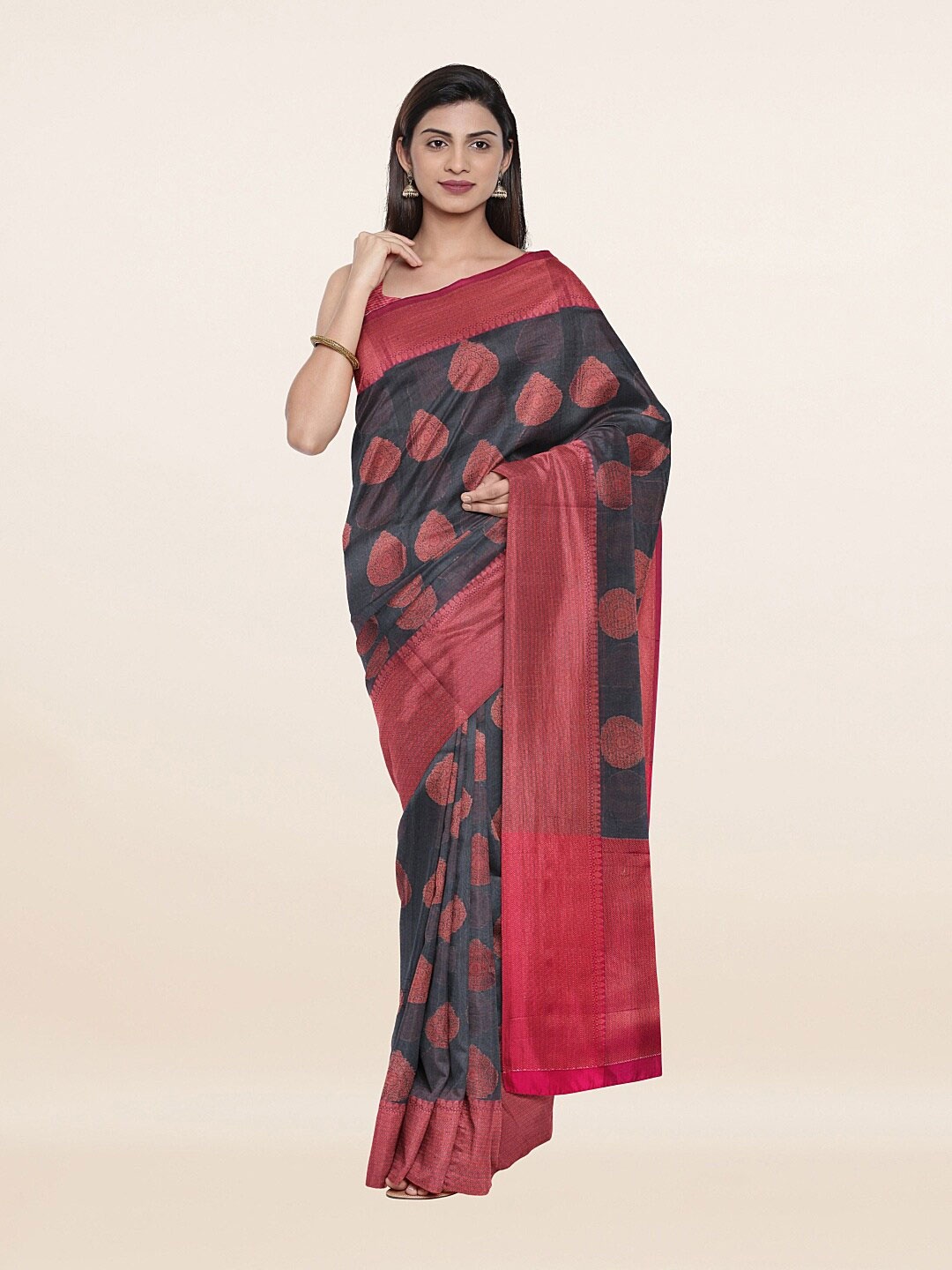 

Pothys Grey & Red Woven Design Fancy Cotton Saree