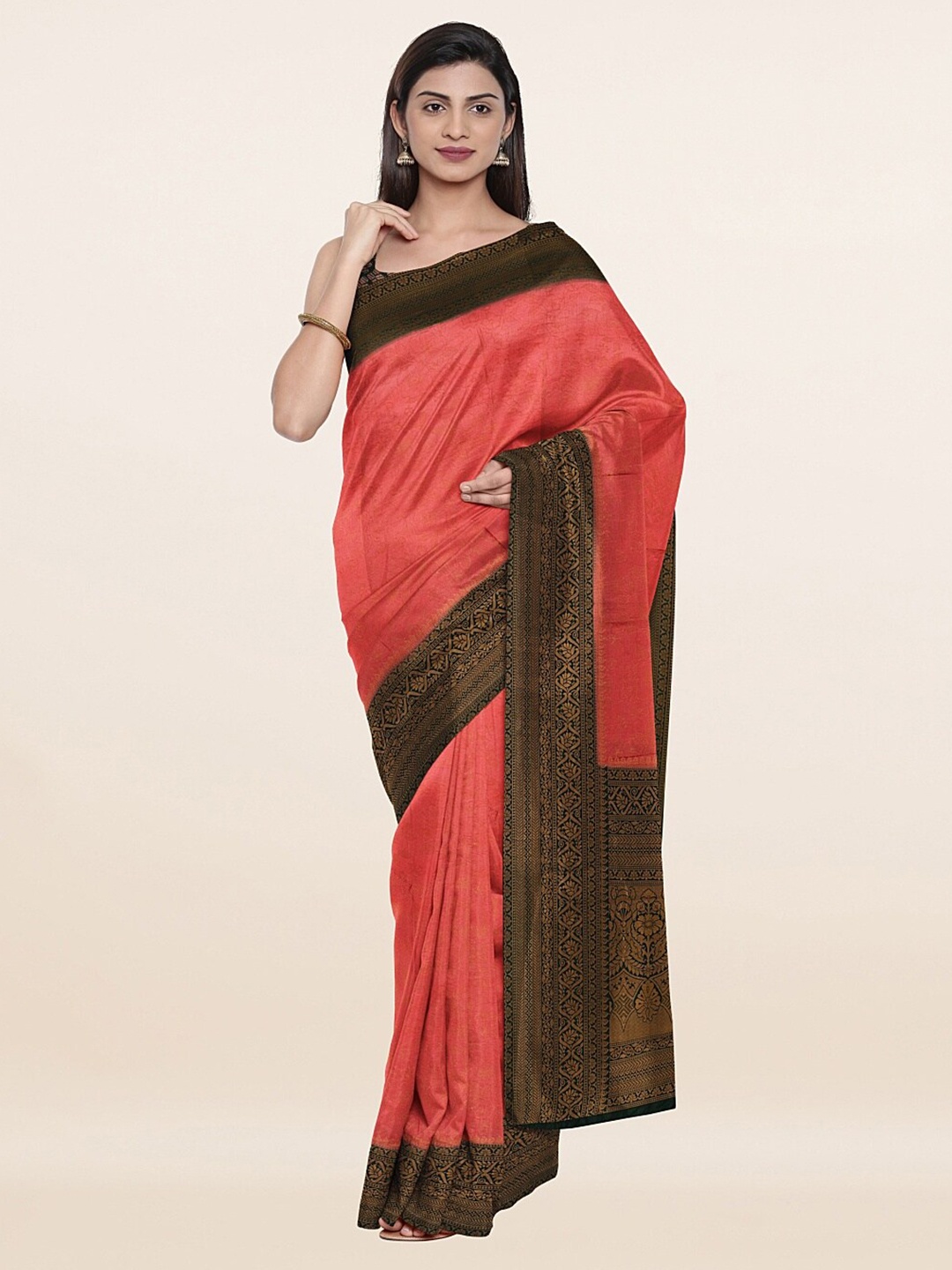 

Pothys Pink & Black Woven Design Art Silk Saree