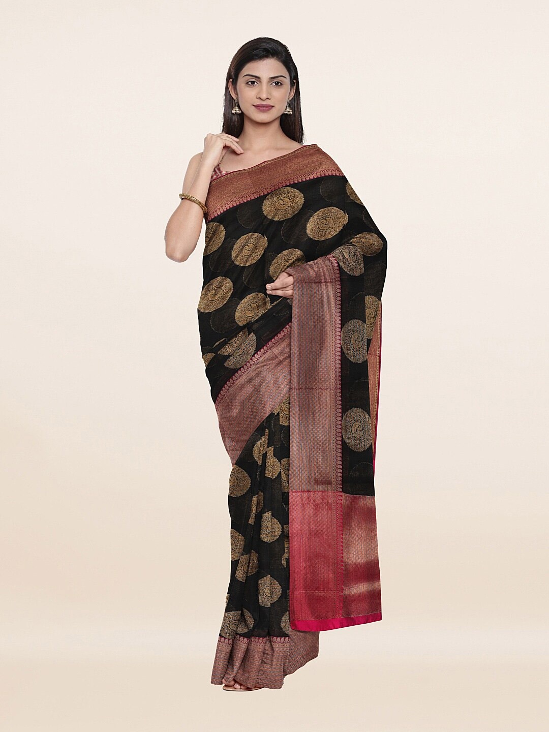 

Pothys Black & Maroon Woven Design Zari Saree