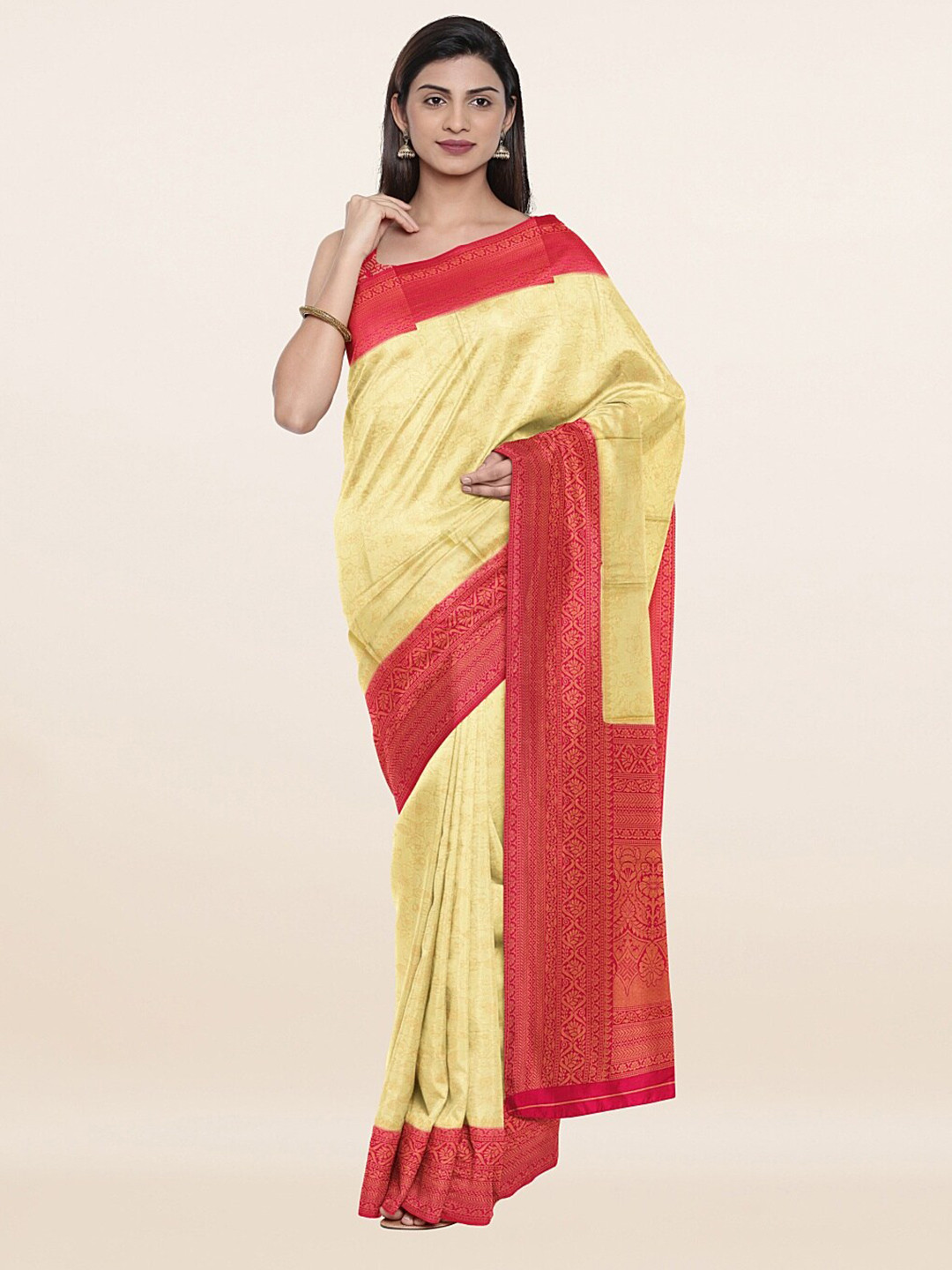 

Pothys Yellow & Red Woven Design Zari Art Silk Saree