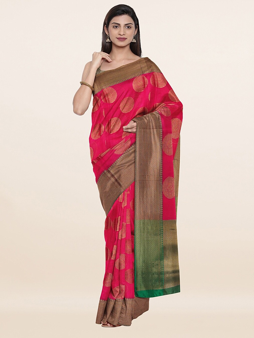 

Pothys Pink & Gold-Toned Woven Design Saree