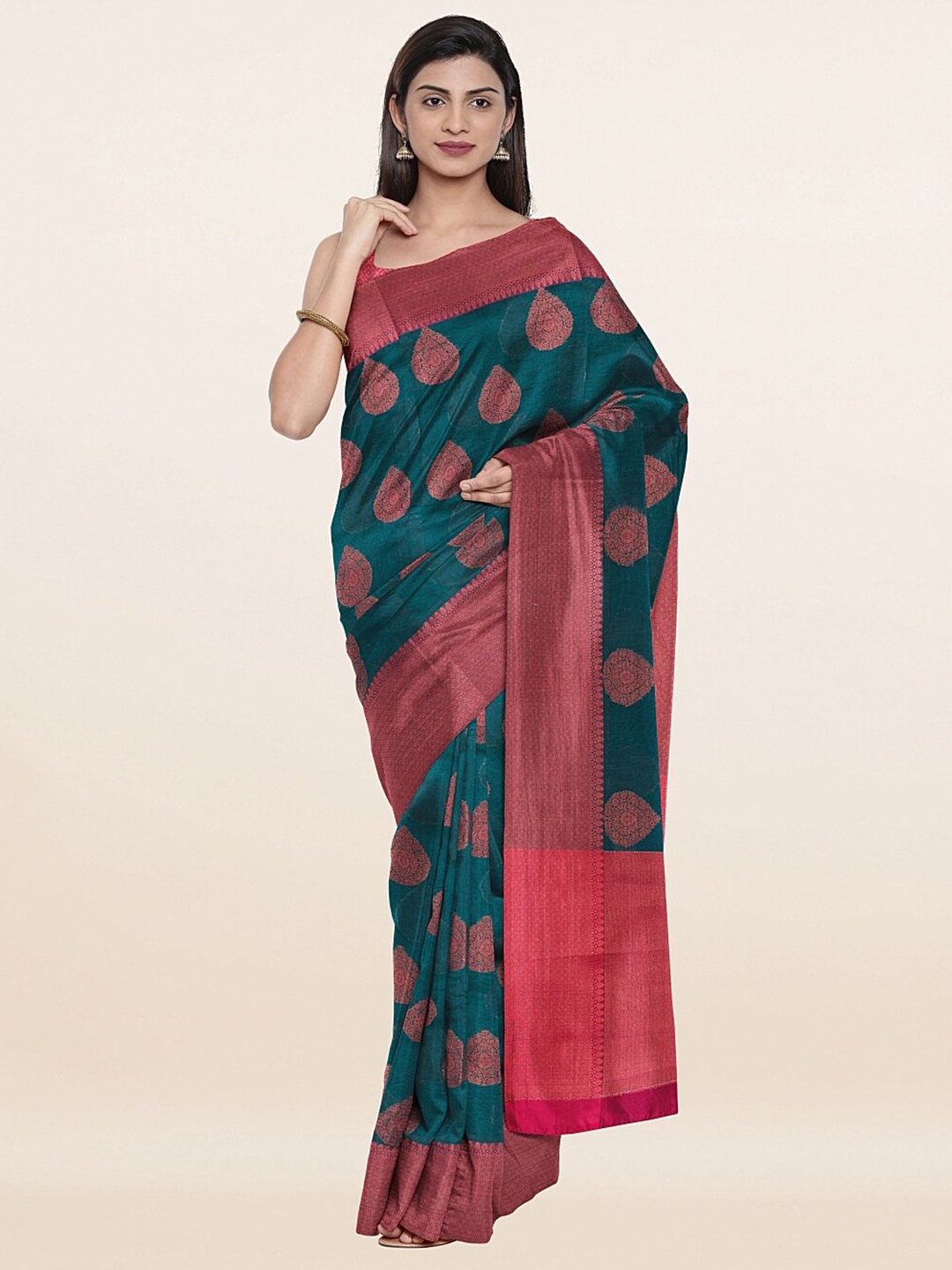 

Pothys Green & Pink Woven Design Zari Saree