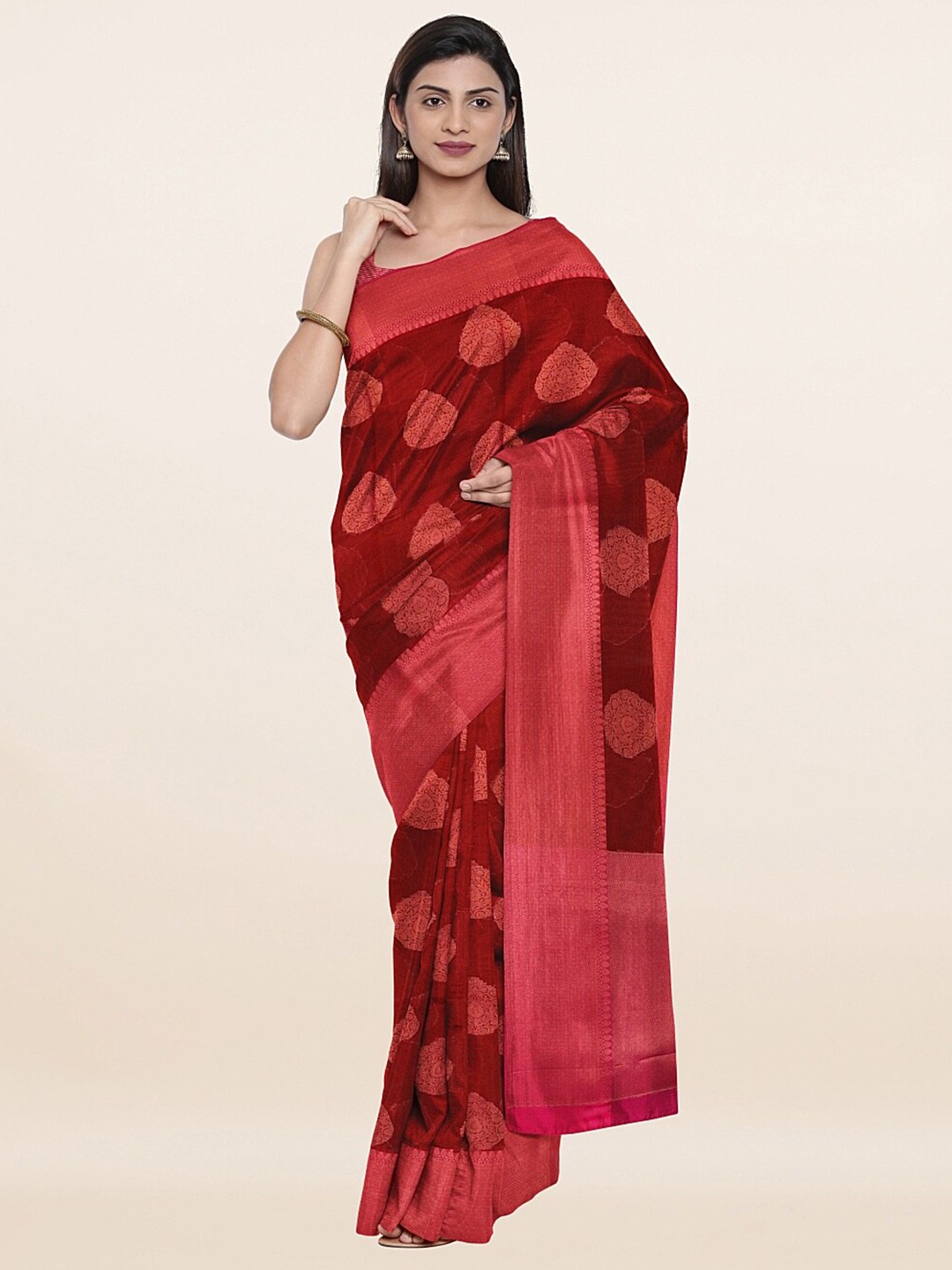 

Pothys Maroon Woven Design Fancy Cotton Saree
