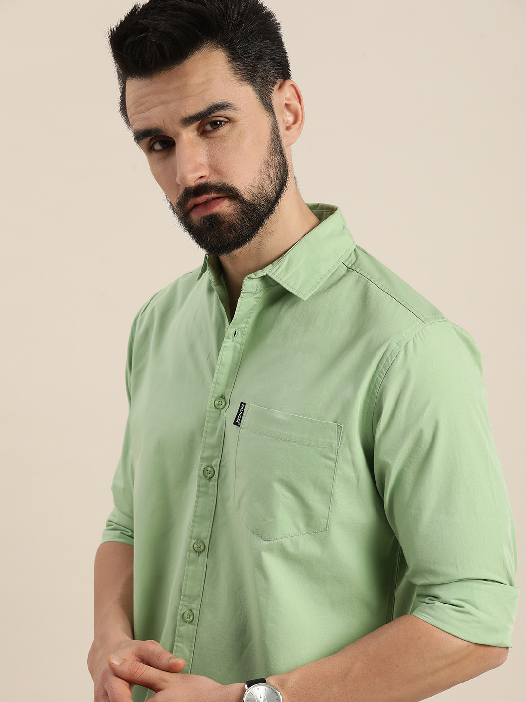 

DILLINGER Men Green Cotton Casual Shirt