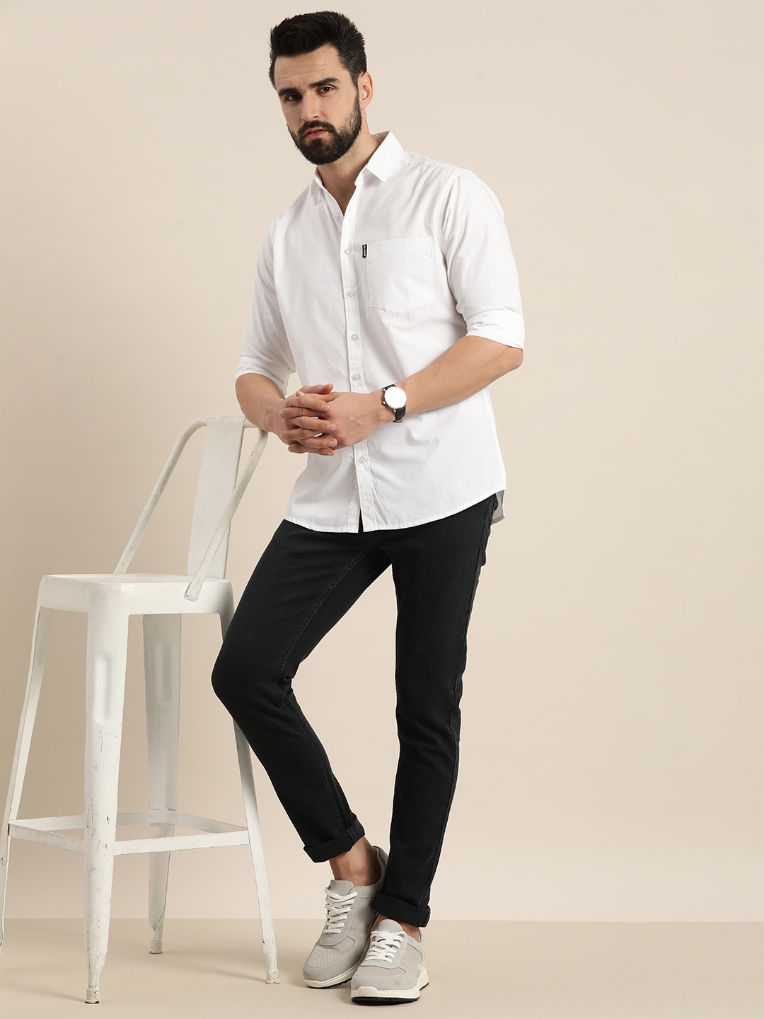 

DILLINGER Men White Cotton Casual Shirt