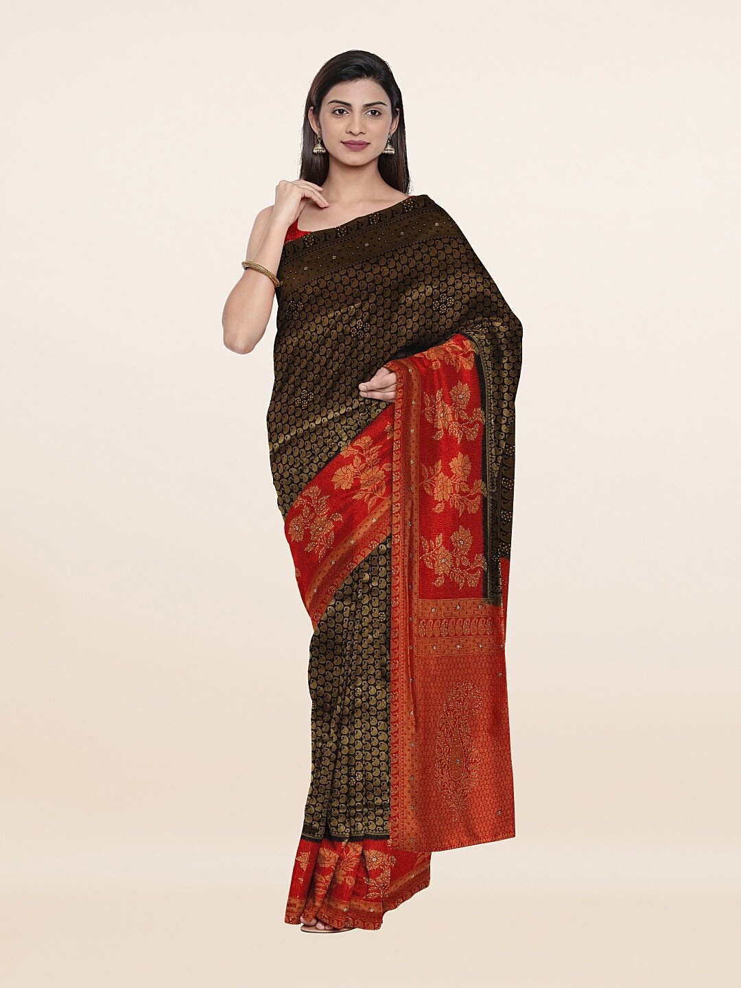 

Pothys Blue & Red Ethnic Motifs Zari Pure Silk Saree