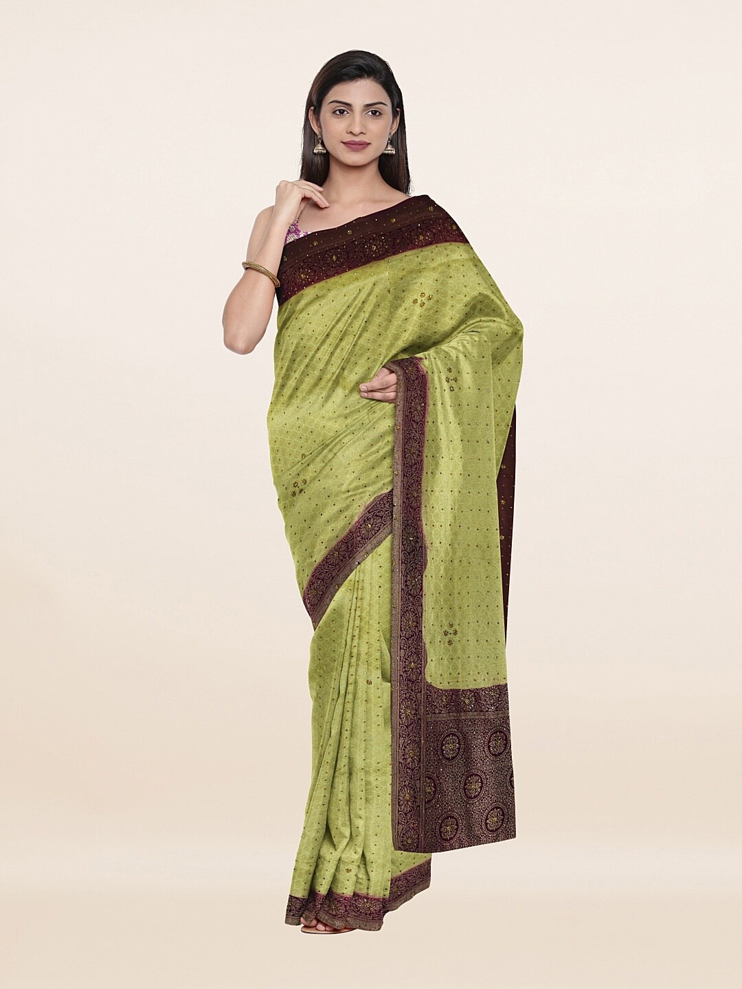 

Pothys Green & Purple Woven Design Pure Silk Saree