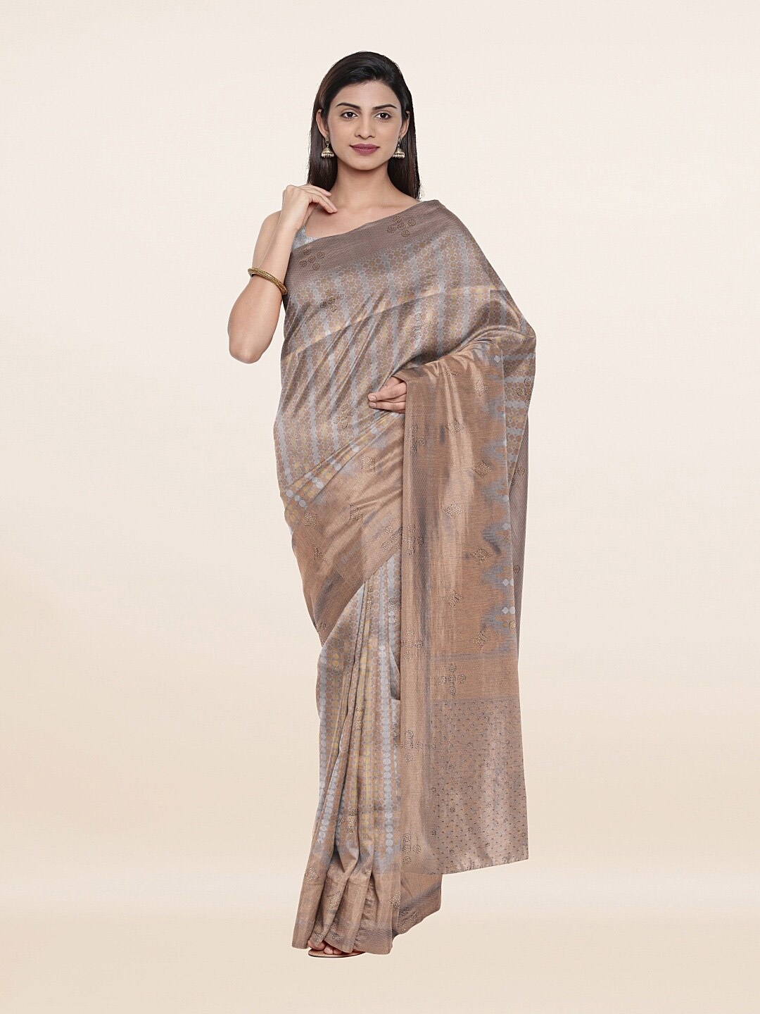 

Pothys Grey & Gold-Toned Woven Design Pure Silk Saree