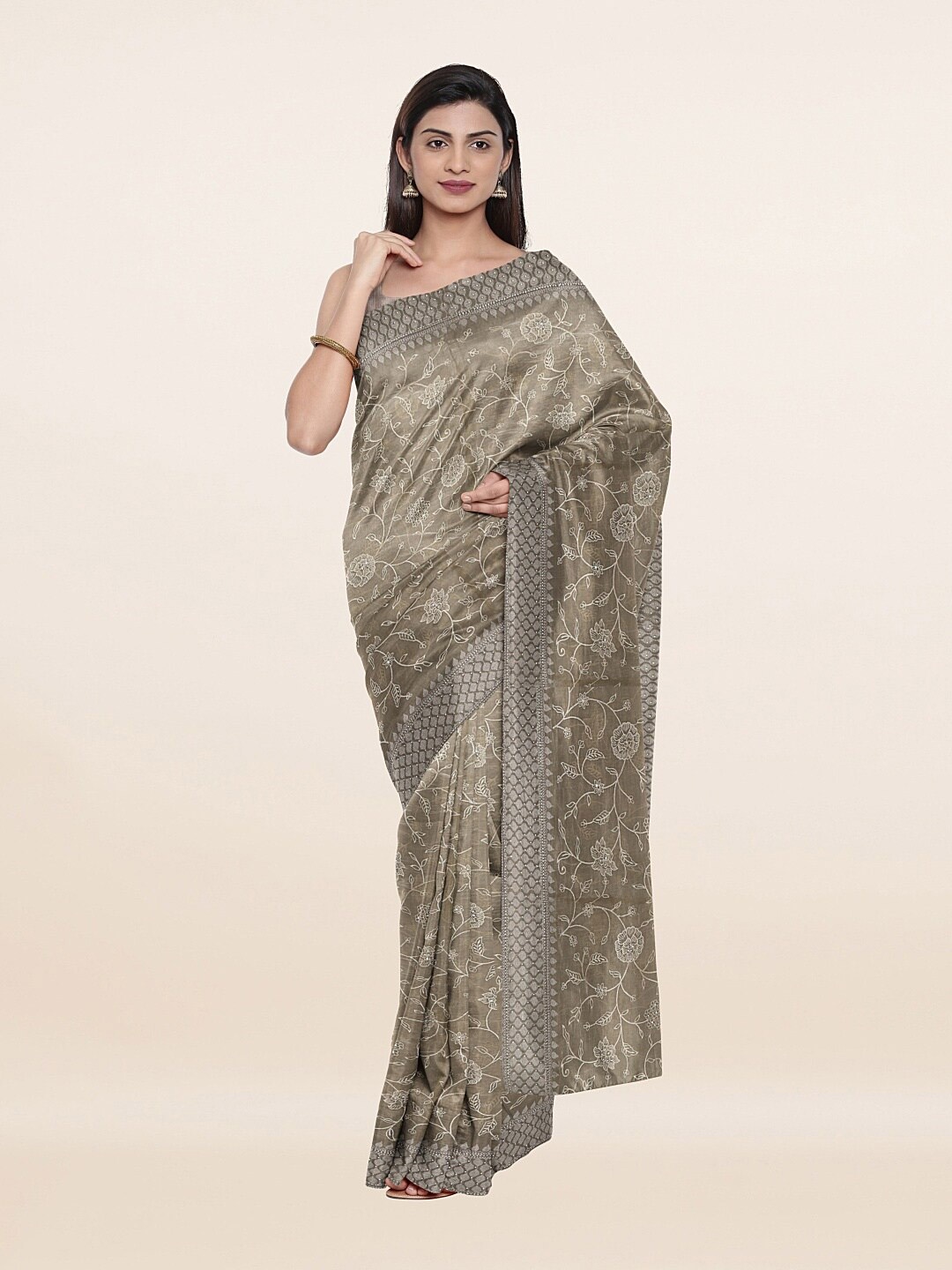

Pothys Green Floral Embroidered Saree, Grey