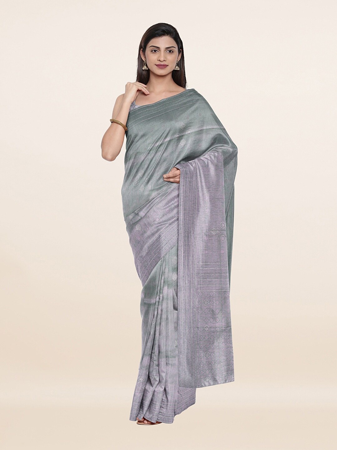 

Pothys Green Embellished Beads and Stones Pure Silk Saree