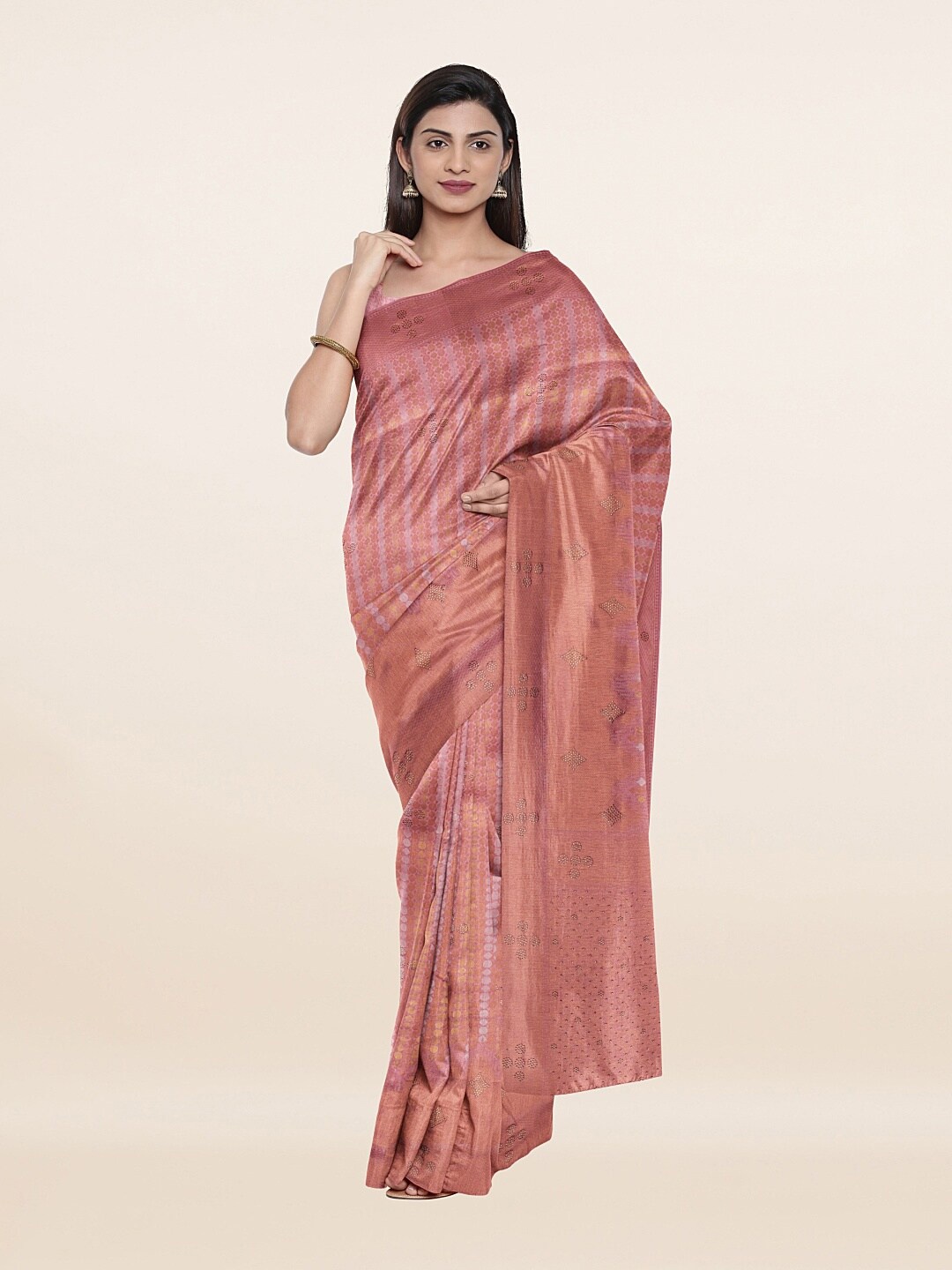 

Pothys Pink & Gold-Toned Woven Design Pure Silk Saree