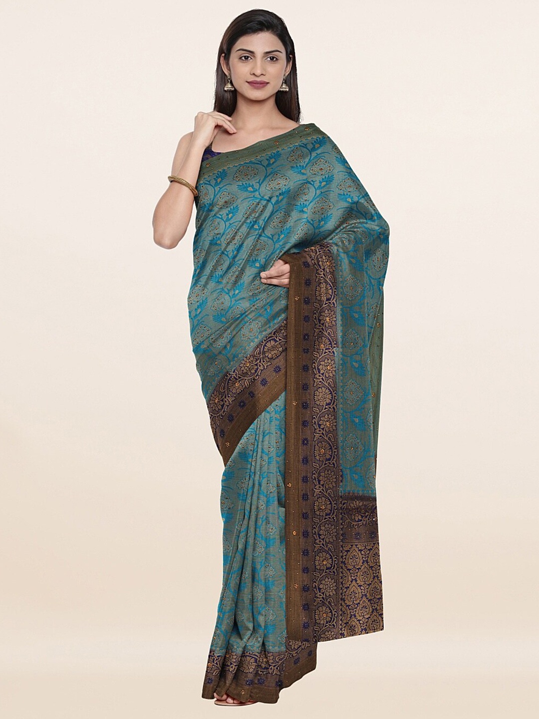 

Pothys Blue & Gold-Toned Woven Design Zari Pure Silk Saree
