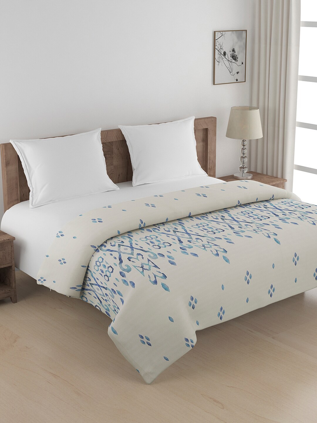 

SWAYAM White & Blue Ethnic Motif Design 240 TC Pure Cotton Double Size AC Comforter