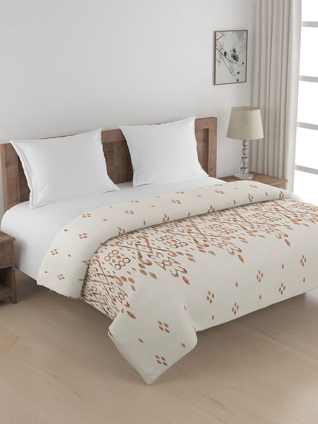 

SWAYAM White & Brown Ethnic Motif Design 240 TC Pure Cotton Double Size AC Comforter