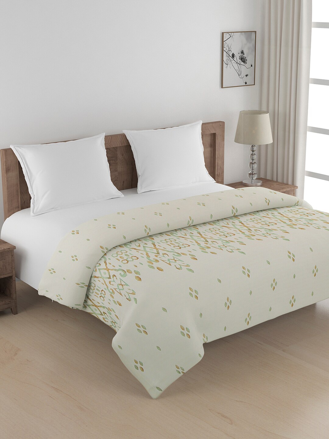 

SWAYAM White & Green Ethnic Motif Design 240 TC Pure Cotton Double Size AC Comforter