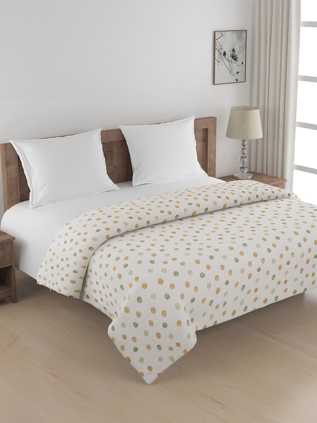 

SWAYAM White & Green Geometric Design 240 TC Pure Cotton Double Size AC Comforter