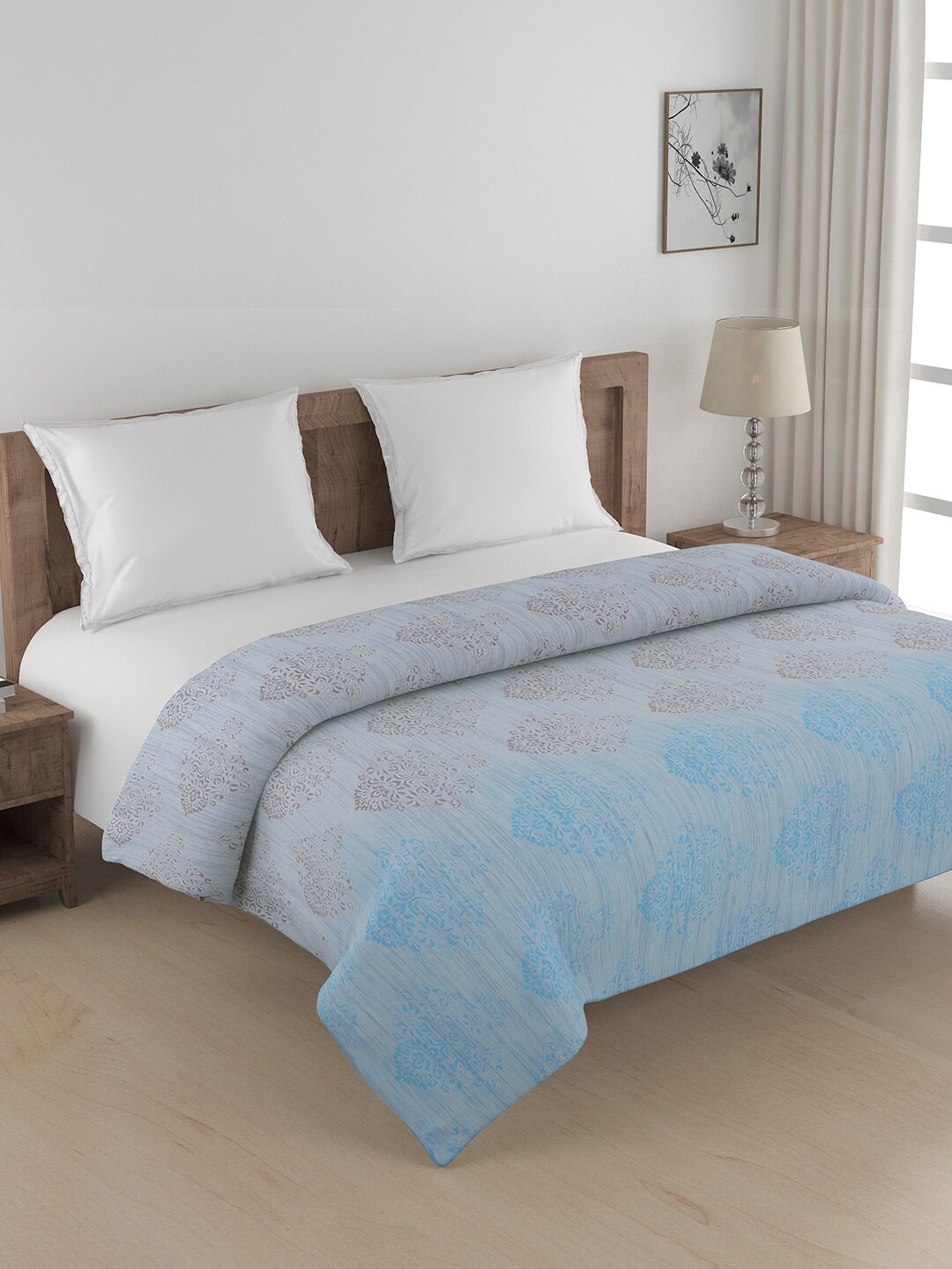 

SWAYAM Blue Ethnic Motif Design 150 GSM Pure Cotton Double Size AC Comforter