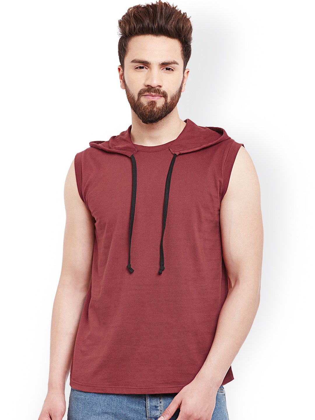 

GRITSTONES Men Maroon Hooded Sleeveless T-shirt