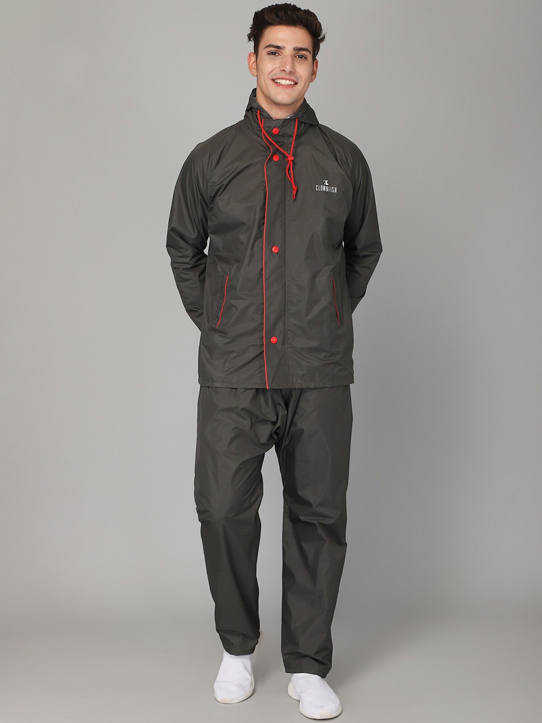 

THE CLOWNFISH Arthur Olive-Green Solid Double-Layered Hooded Rain Coat