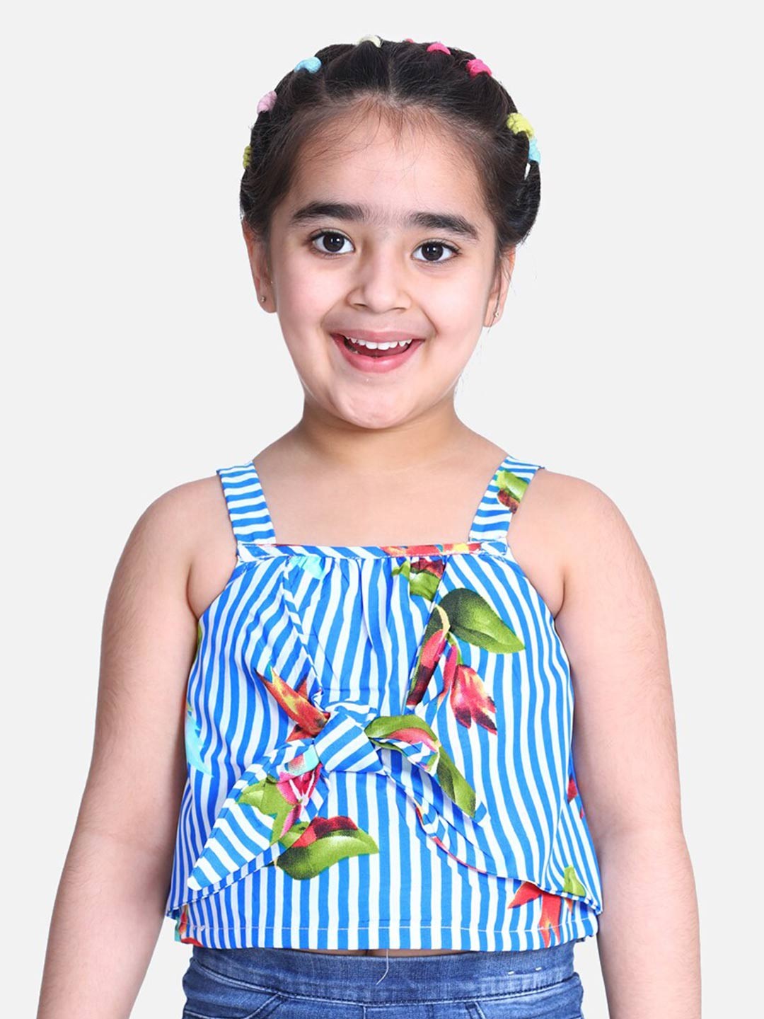 

Cutiekins Blue Floral Print Crepe Blouson Top