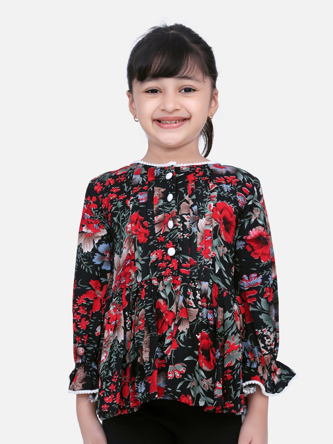 

Cutiekins Brown Floral Print Crepe Top