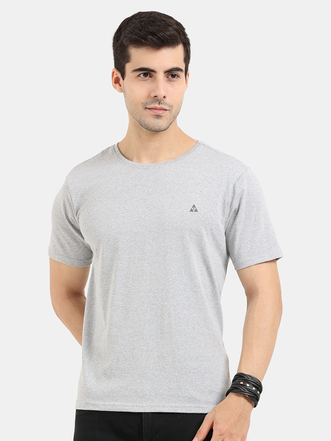 

ARDEUR Men Grey Melange Cotton Slim Fit T-shirt